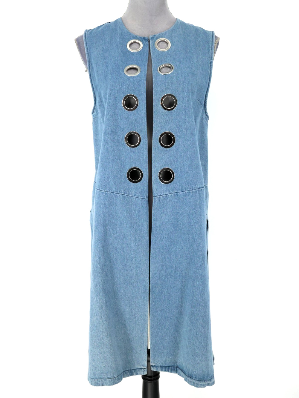 Dor Dor Couture Denim Vest Womens Small Blue Open Grommets Side Slits Retro